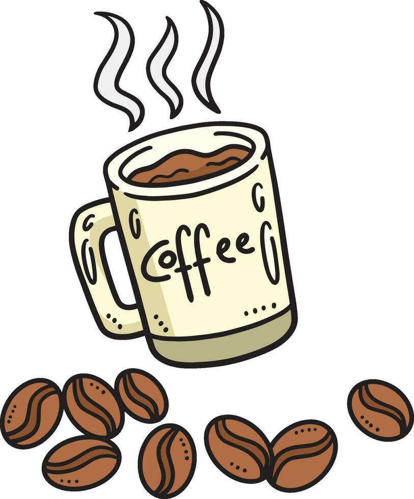 Mug with Coffee and Coffee Beans Cartoon Clipart vector