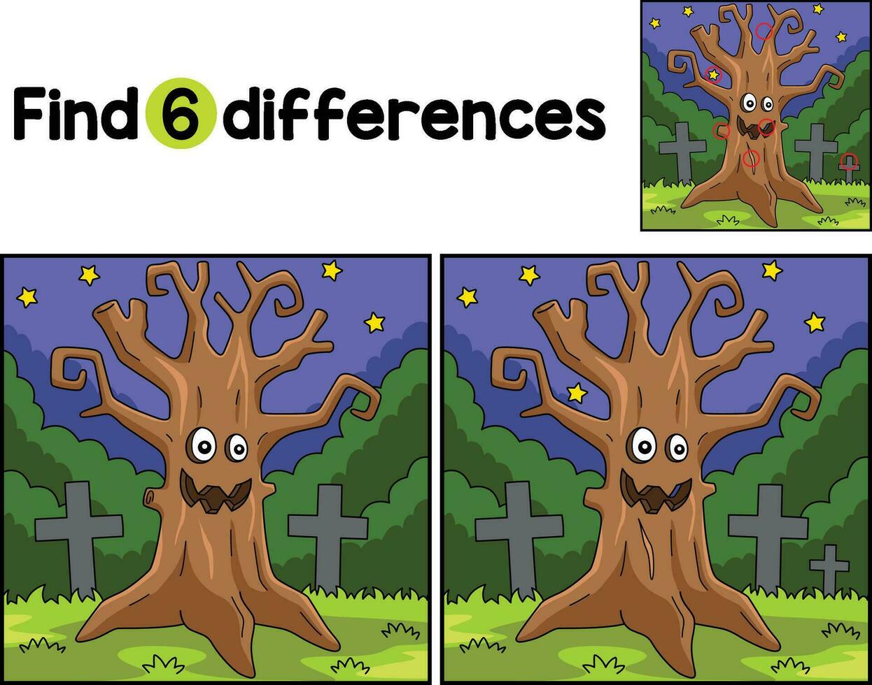 Scary Tree Halloween Find The Differences vector