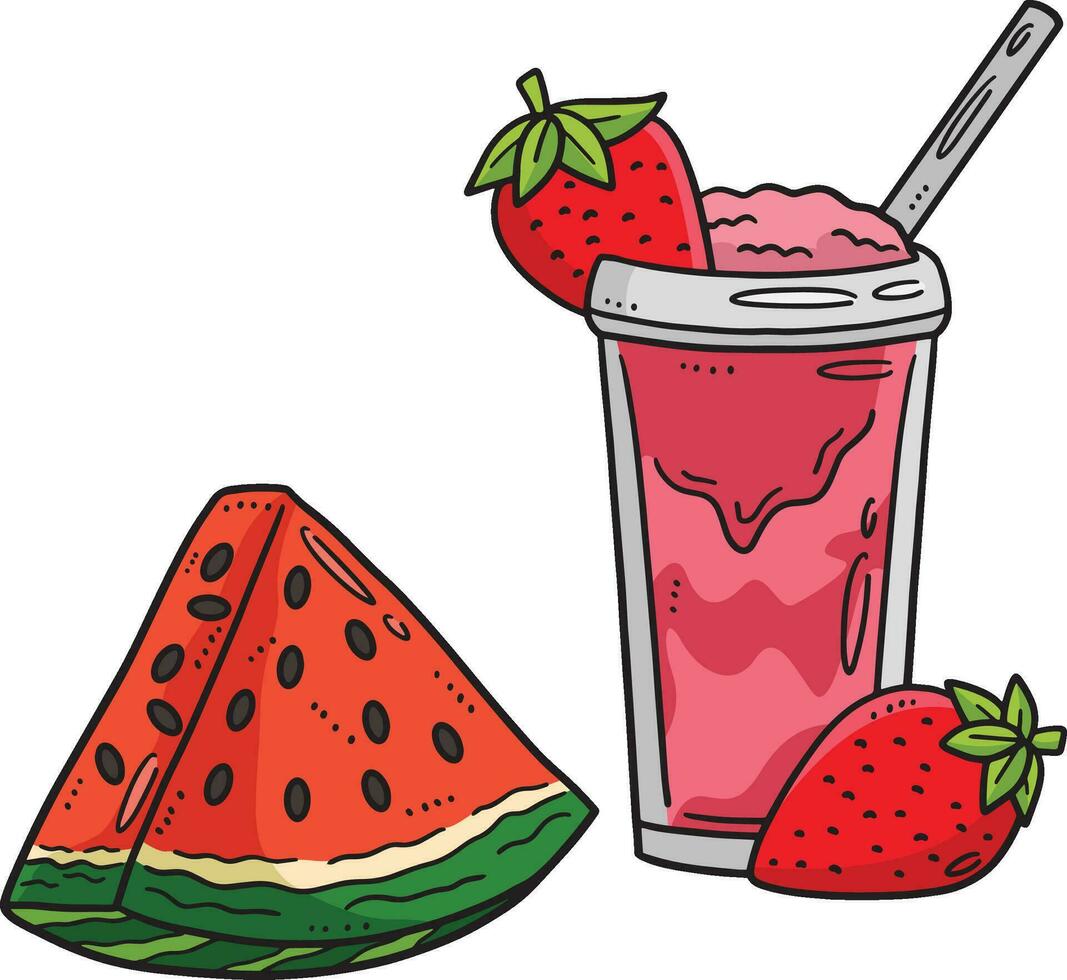 Strawberry Smoothie Watermelon Cartoon Clipart vector