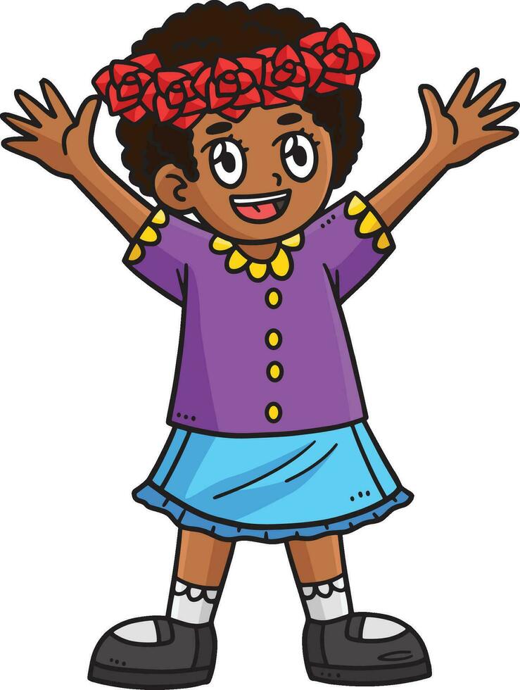 contento afro niña dibujos animados de colores clipart vector