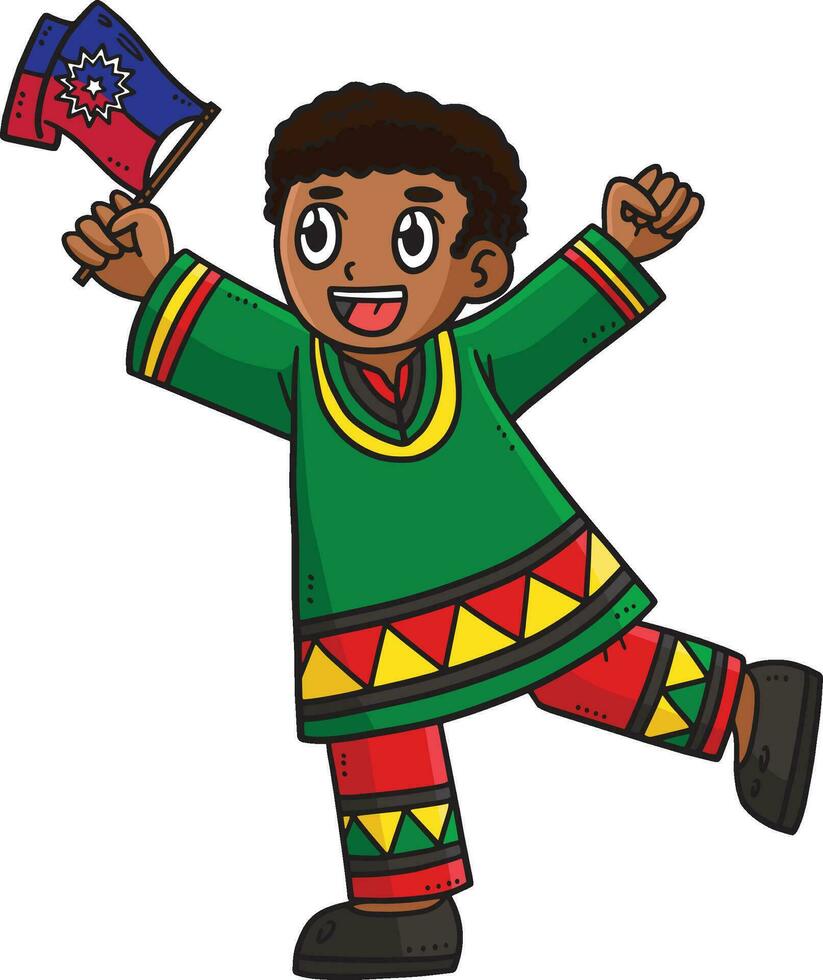 African American Boy and Flag Cartoon Clipart vector