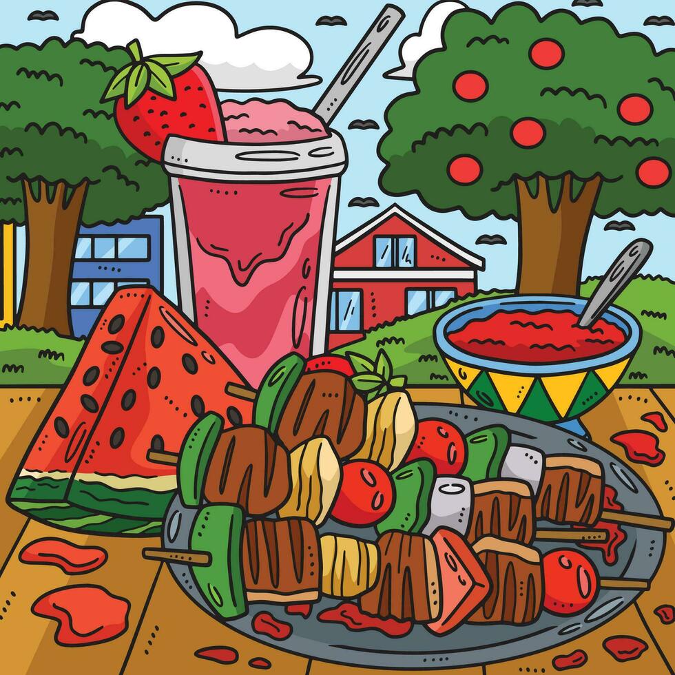 Juneteenth African American Food Colored Cartoon vector