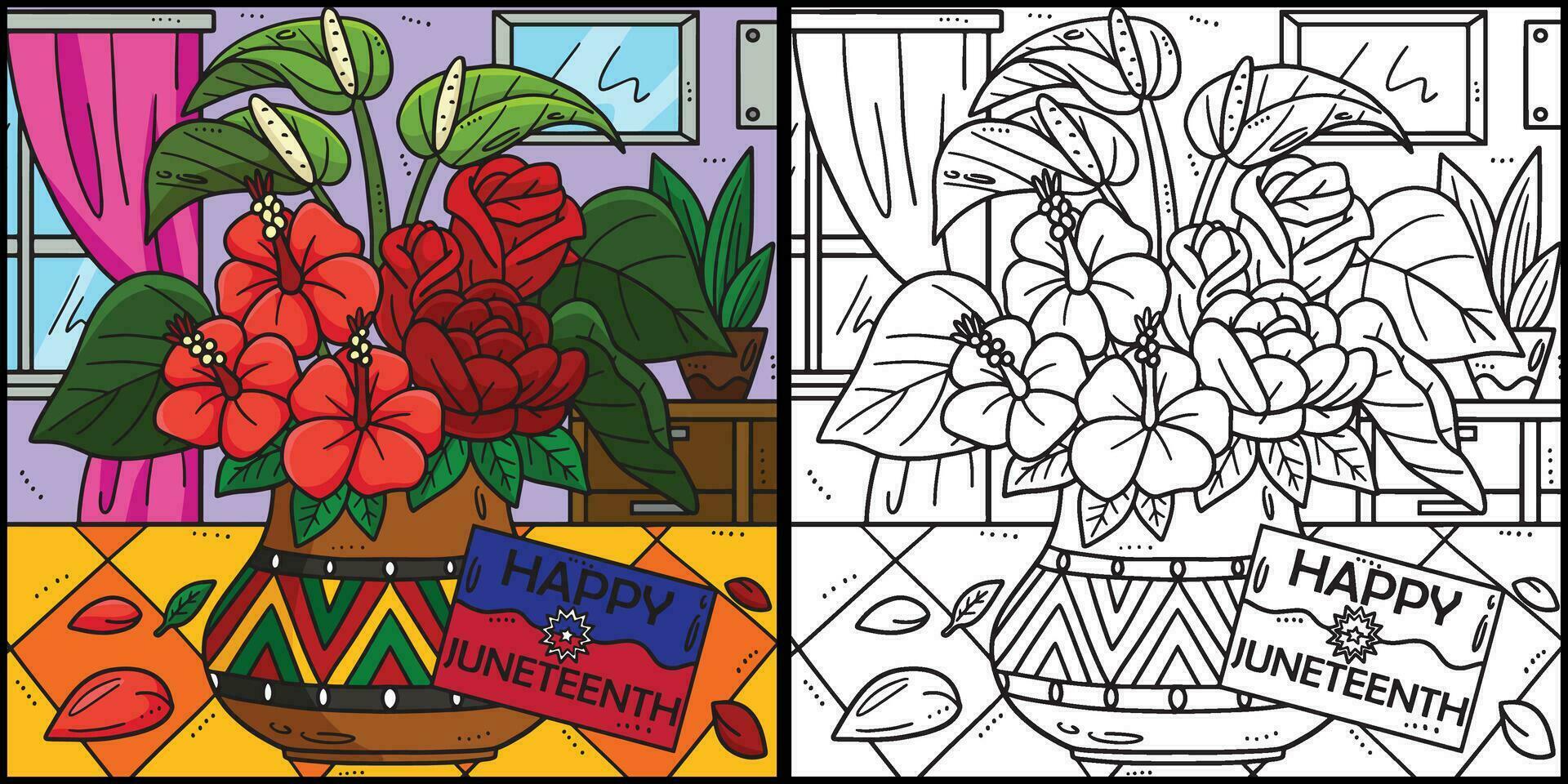 Juneteenth Red Flowers Coloring Page Illustration vector