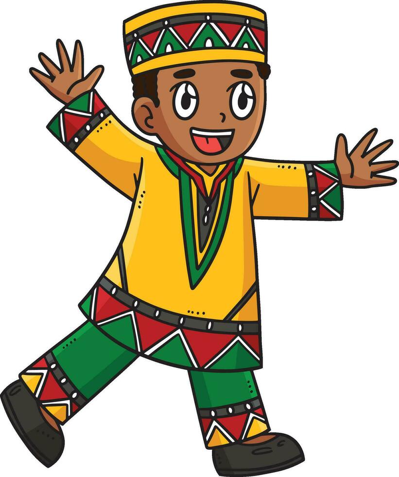 Afro Boy Playing Cartoon Colored Clipart vector