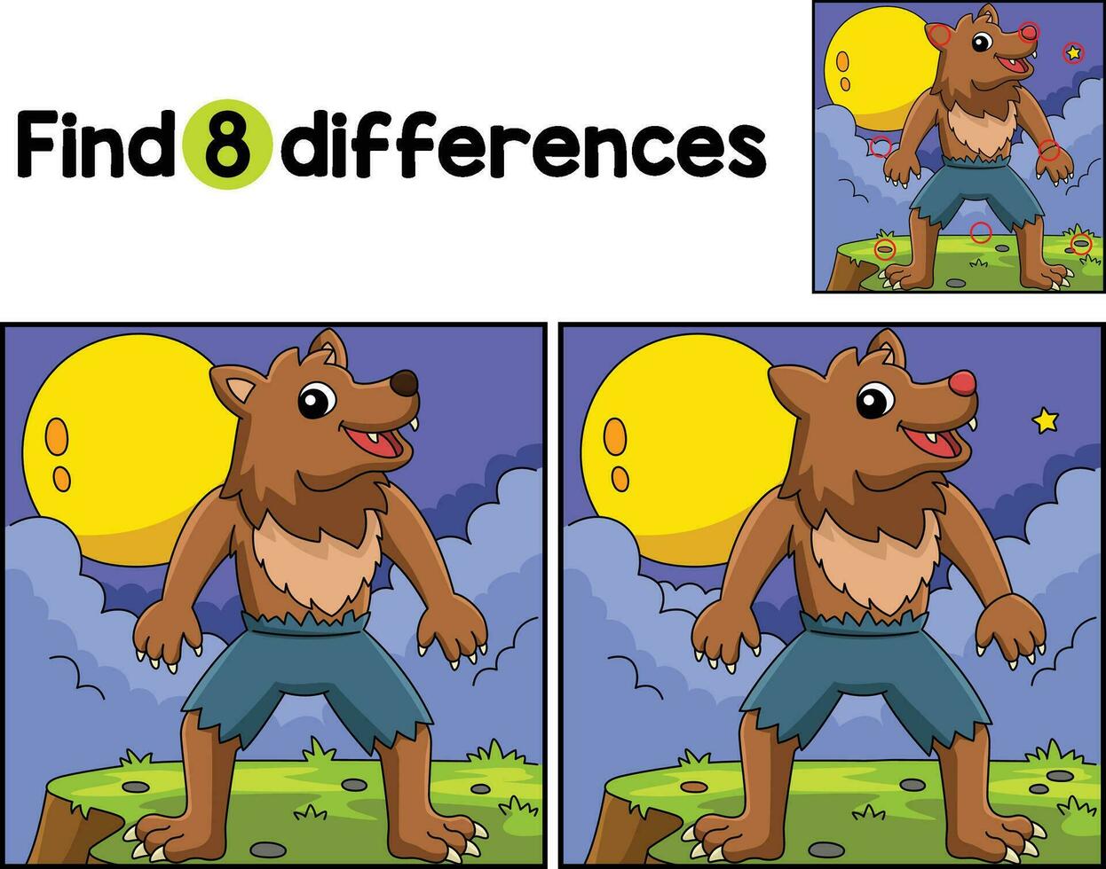 Werewolf Halloween Find The Differences vector