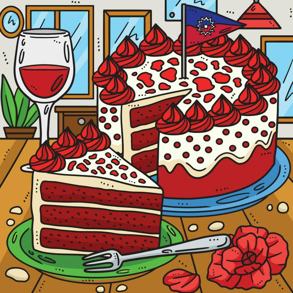 Juneteenth Slice Cake and Flag Topper Colored vector