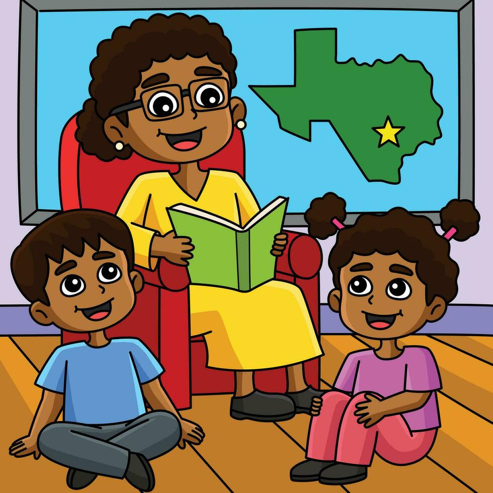 Juneteenth Grandmother Telling Story Colored vector