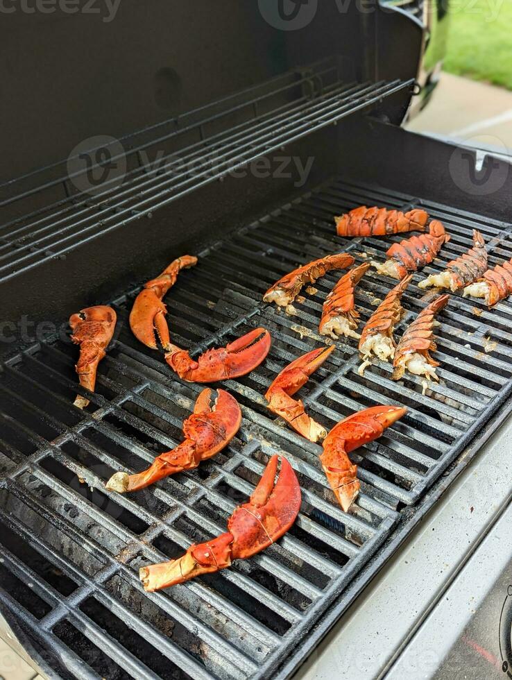 huge lobster claws on grill for dinner and for shrimp boil photo