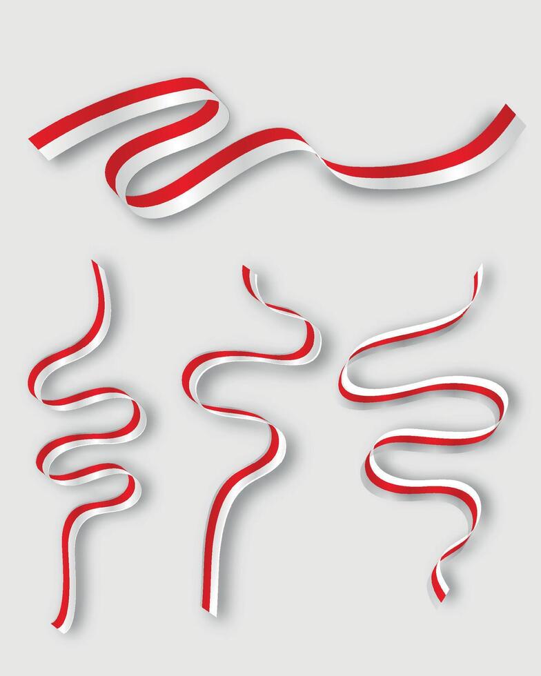 vector illustration set of red and white flag ribbons