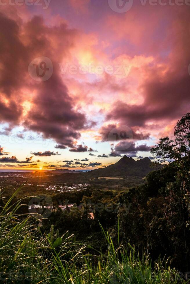 Panoramic aerial image from the Pali Lookout on the island of Oahu in Hawaii. photo