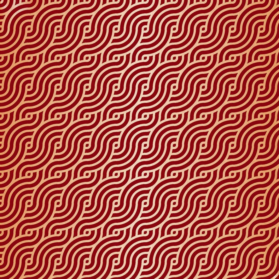 Red and gold japanese themed wave pattern design vector
