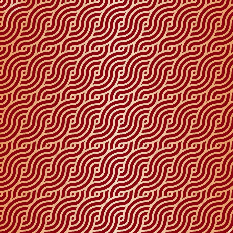 Red and gold japanese themed wave pattern design vector