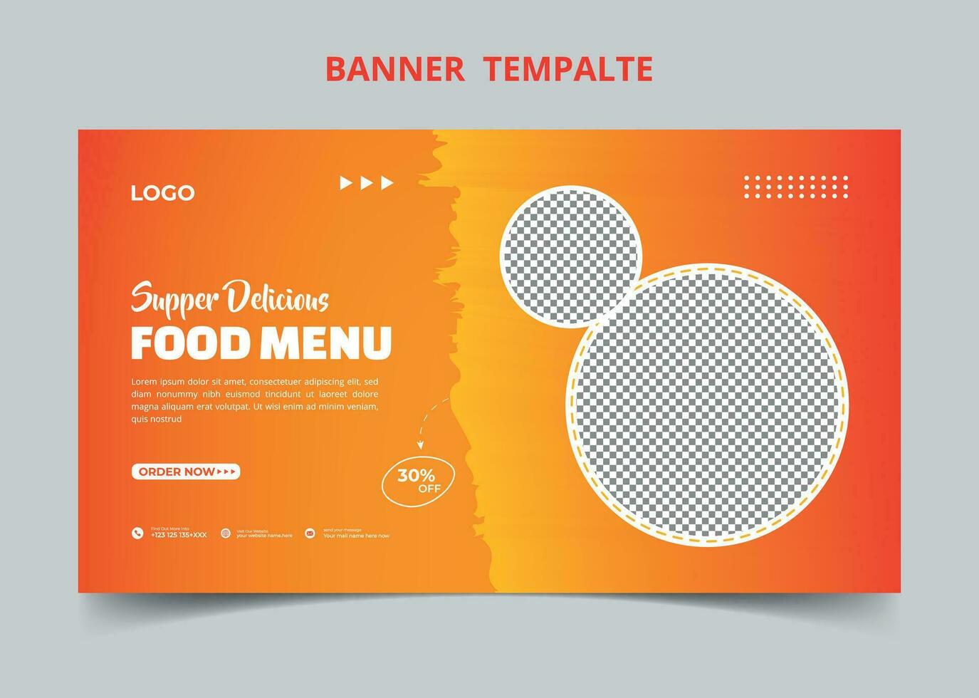 Restaurant food menu social media marketing web banner. Pizza, burger or hamburger online sale promotion video thumbnail. Fast food website background. Food flyer with logo and business icon. vector
