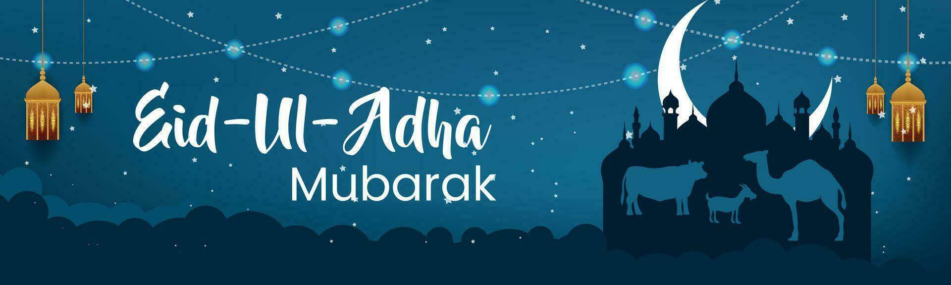 sheep wishing Eid ul Adha Happy Bakra Id holy festival of Islam Muslim. Paper art Eid-ul-adha Mubarak vector template design