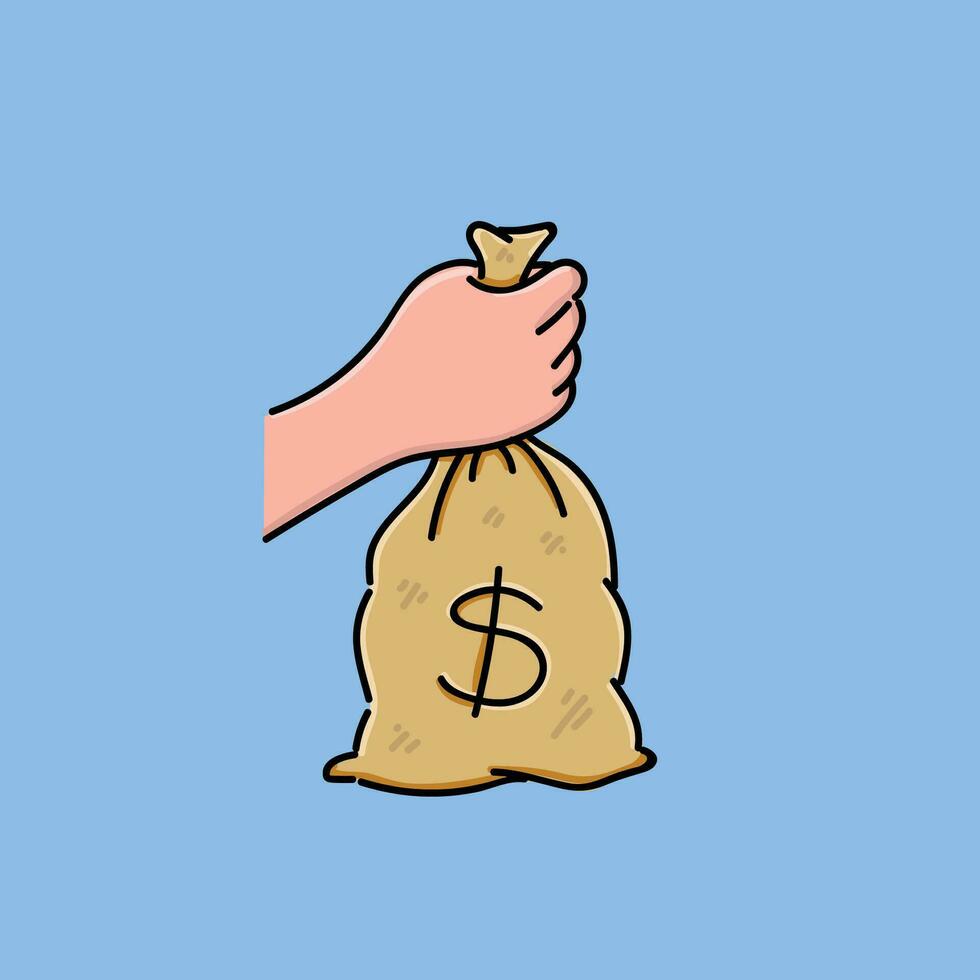 hand bag of money for a good finance in a blue background vector