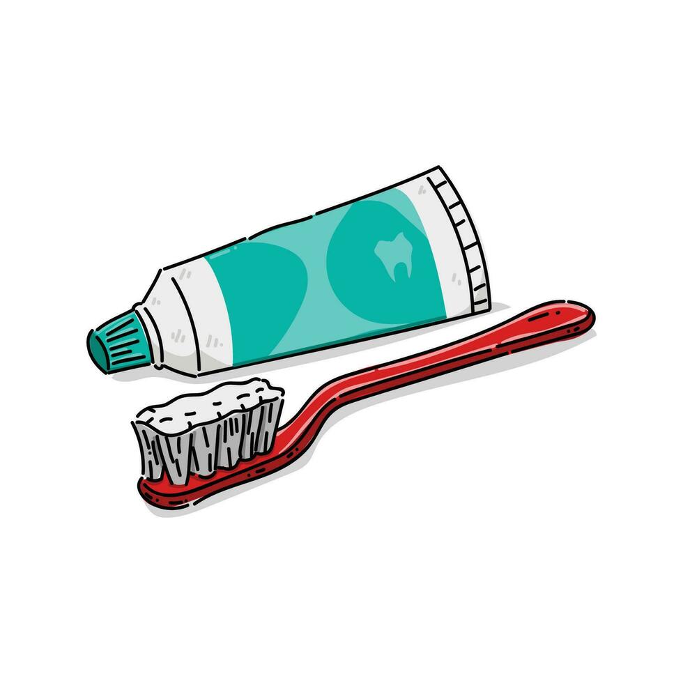 handle toothbrush with toothpaste for brushing teeth - dental cartoon vector illustration design