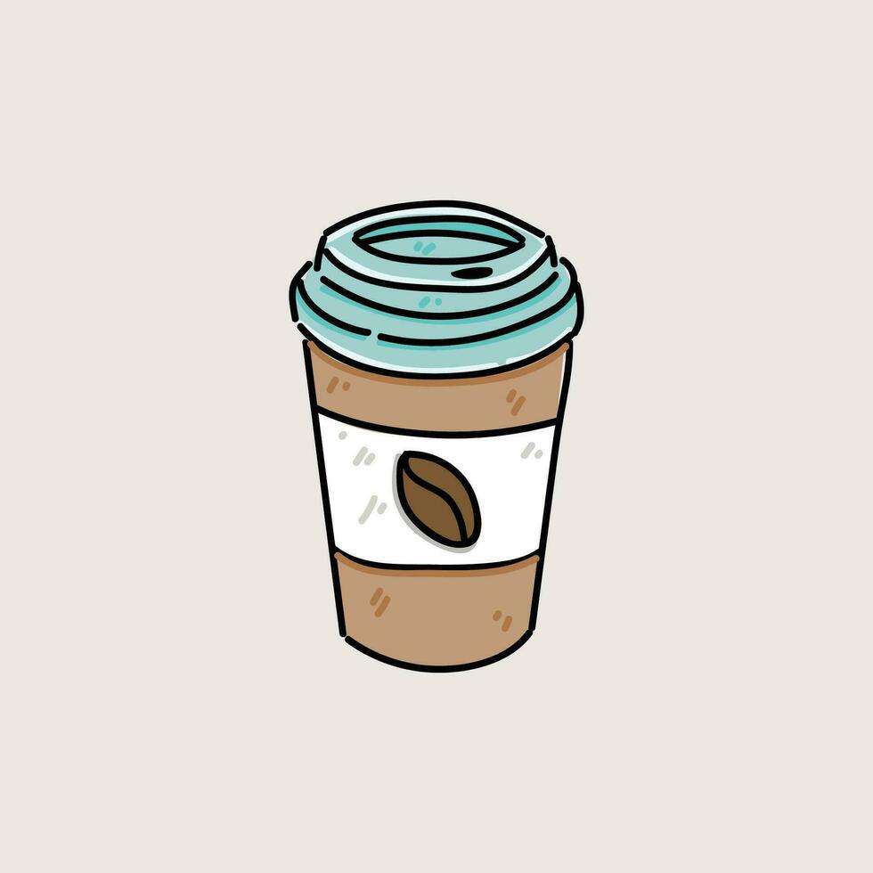 Coffee cup vector illustration isolated on background. Plastic coffee cup with hot coffee in hand drawing style.