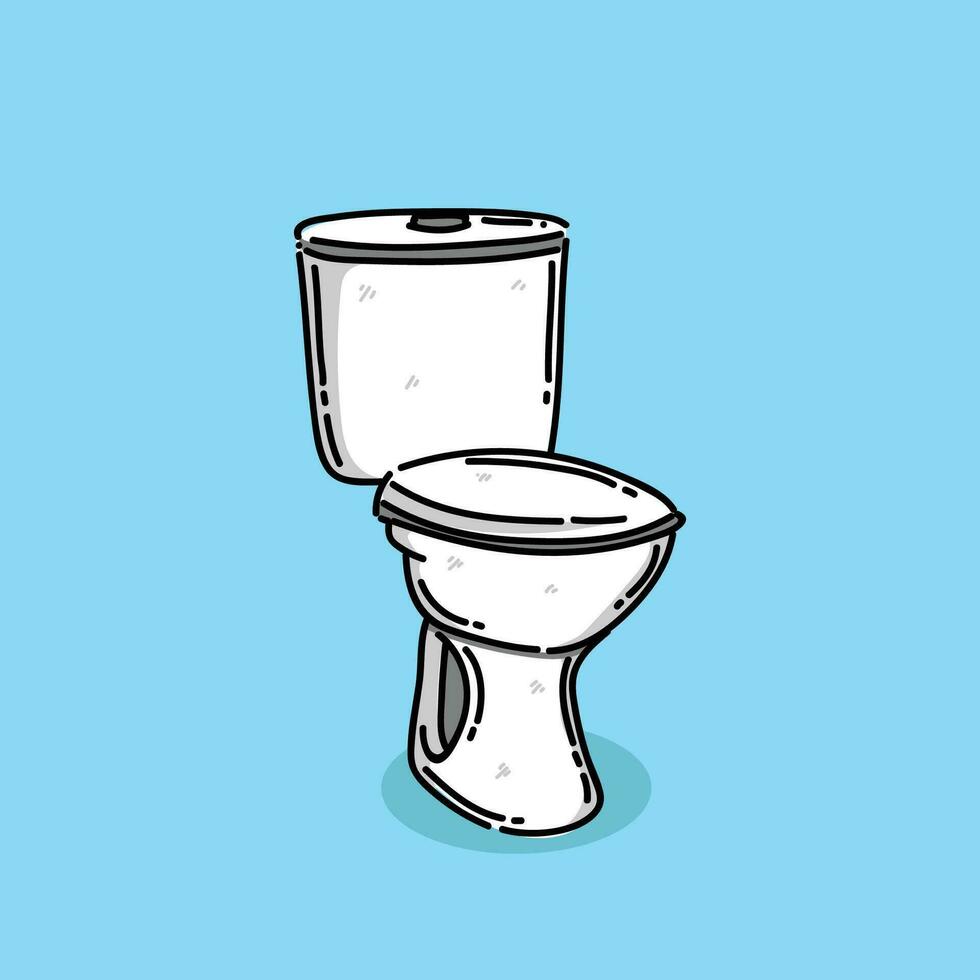 a white toilet clipart illustration vector design with a light blue background