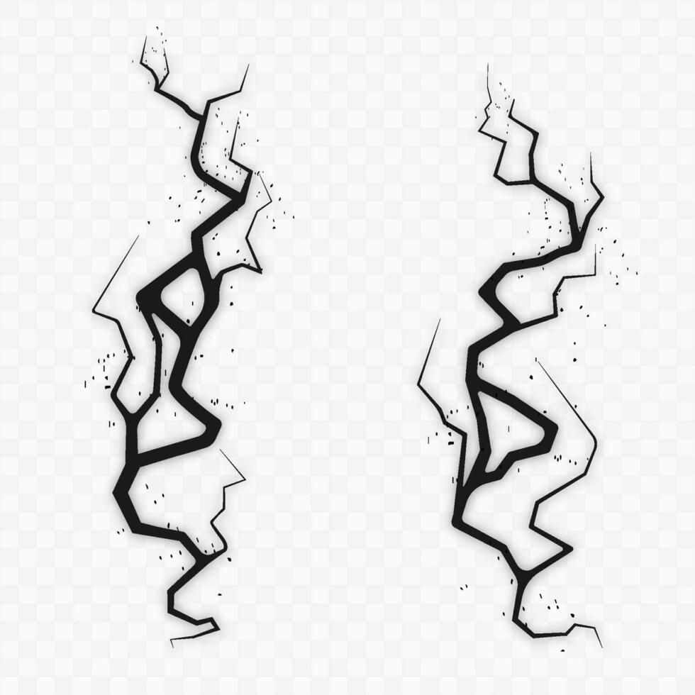 Crack vector set. Grunge urban graphic elements of rough surface.