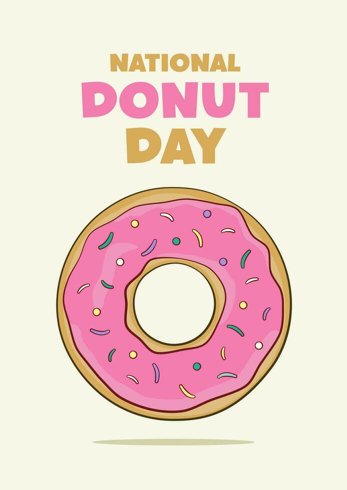 National Donut Day lettering with pink donut. Poster concept vector