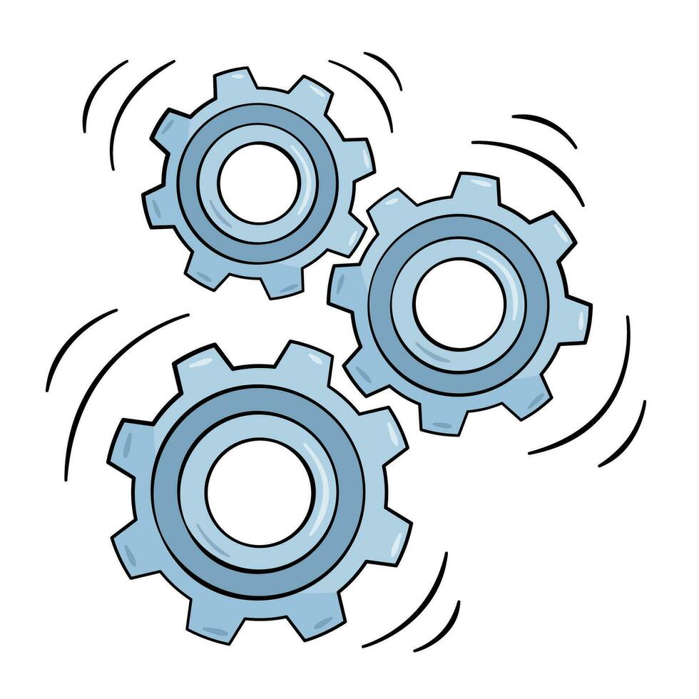 azul ruedas dentadas en movimiento. dibujos animados vector