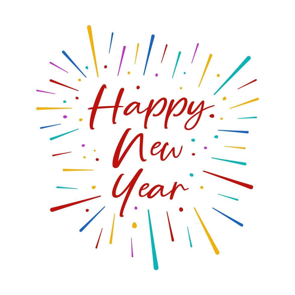 Happy New Year lettering with colorful fireworks vector