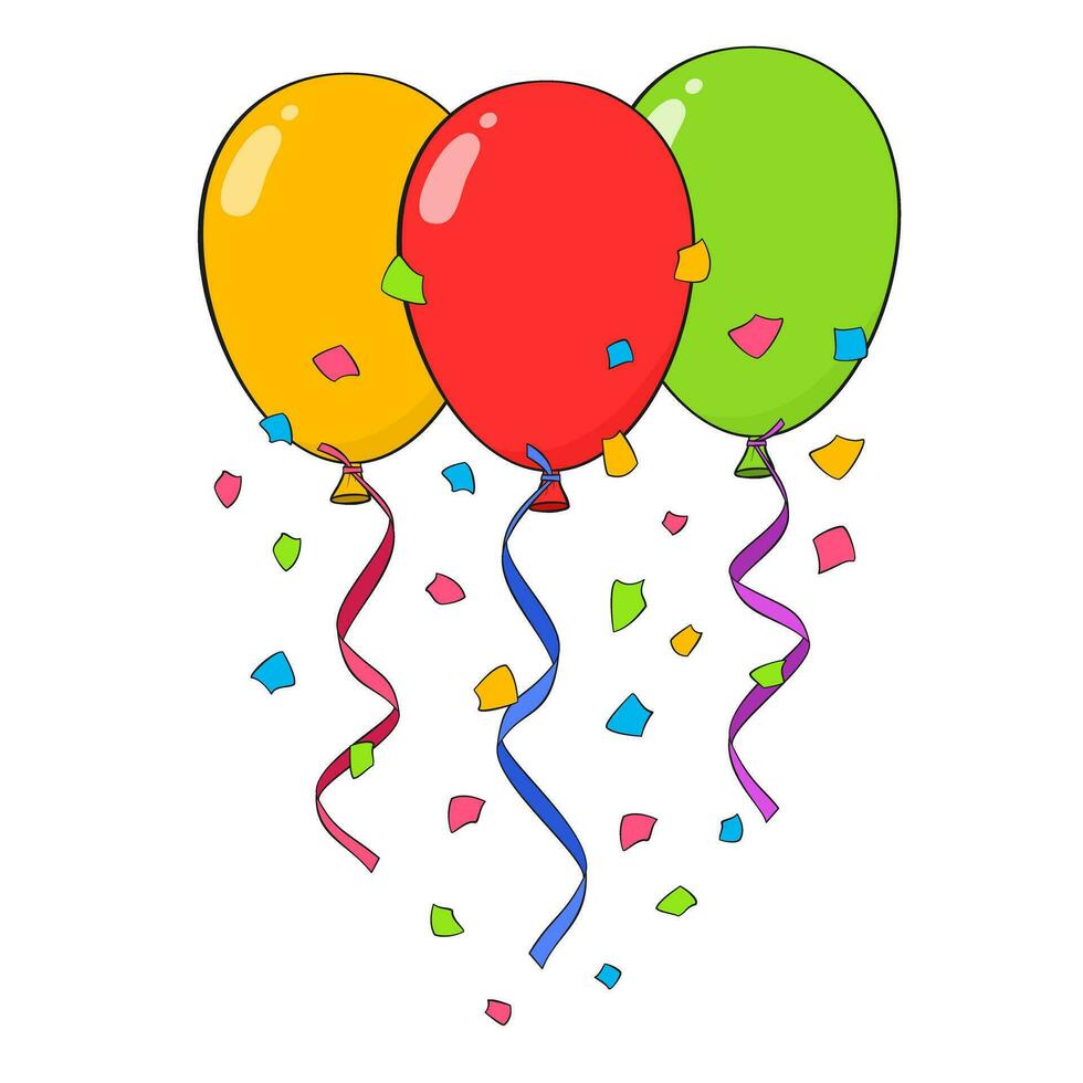 Colorful balloons with ribbons and confetti vector