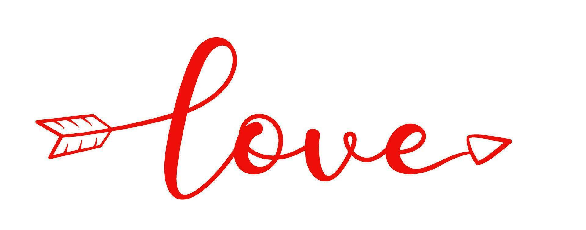 Word love in the form of an arrow. Valentine's day vector