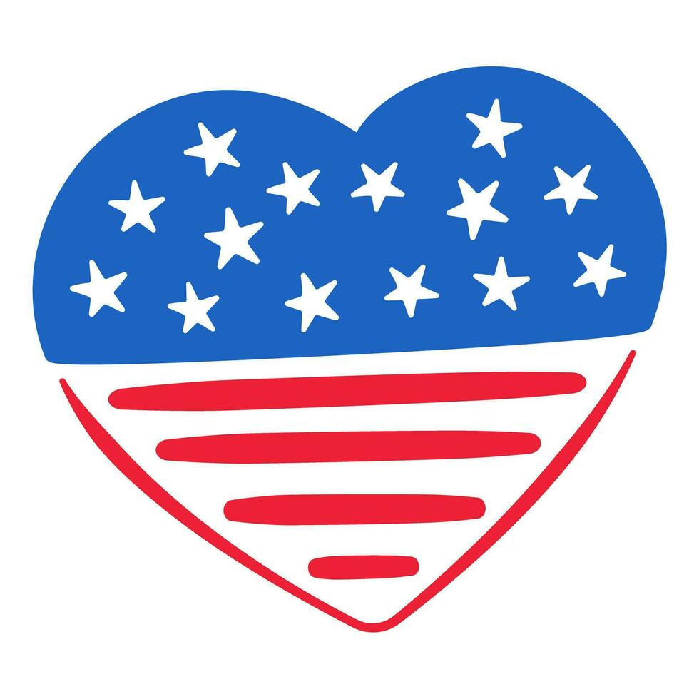 USA flag in the shape of a heart. 4th of July. Independence Day vector