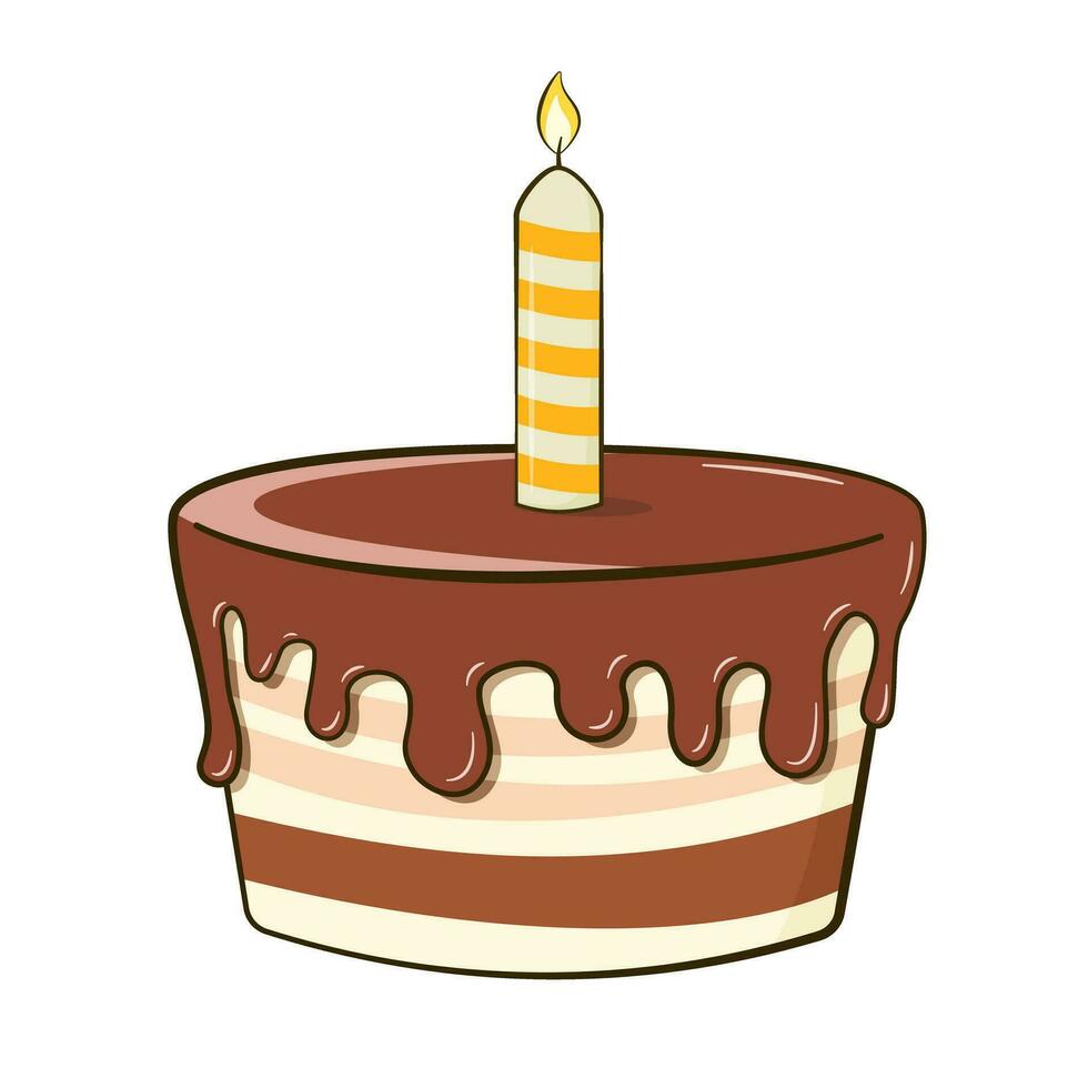 Chocolate birthday cake with candle vector