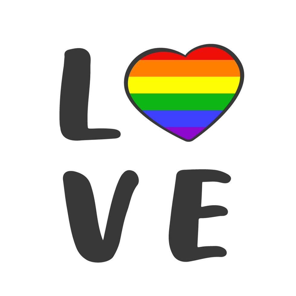 LGBT Word LOVE and heart in colors of the rainbow flag vector