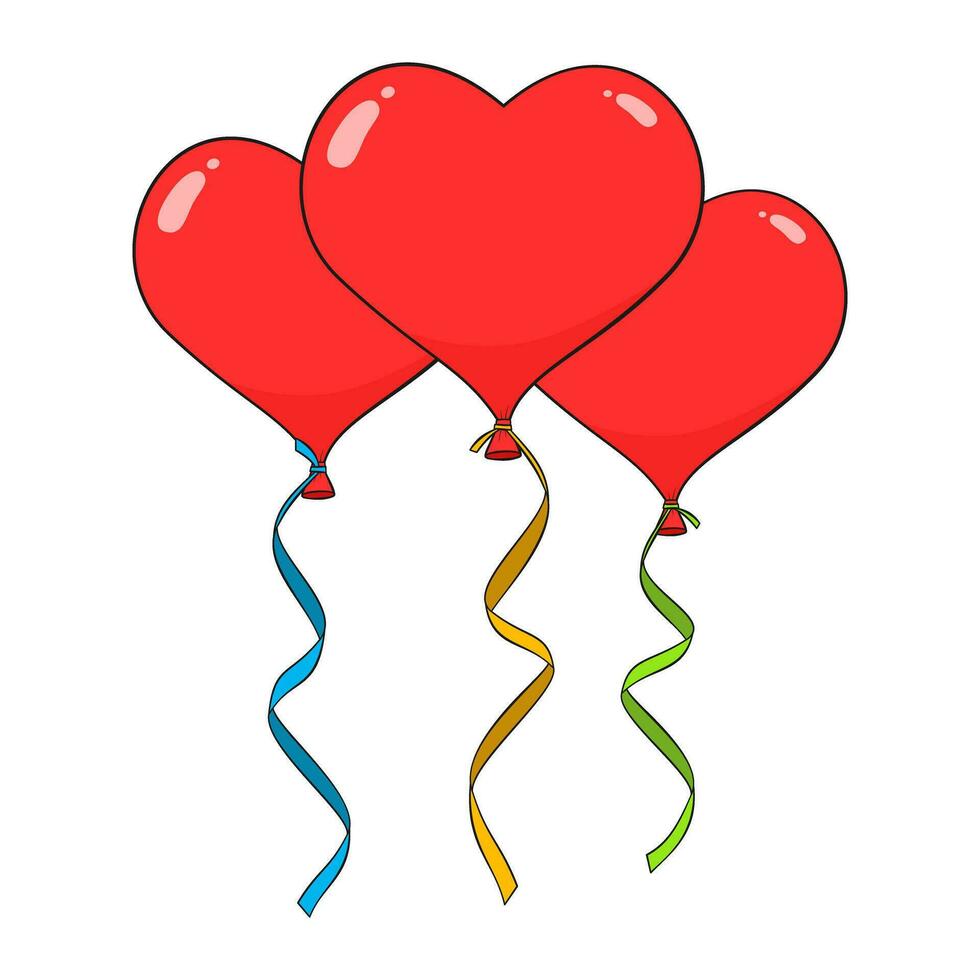 Red heart-shaped balloons with colorful ribbons vector
