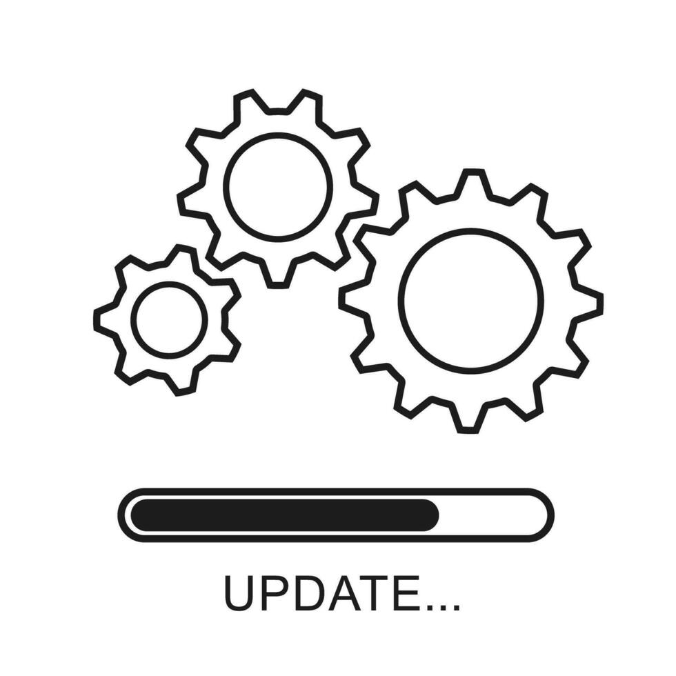 actualizar icono con engranajes cargando o actualización archivos, instalando o actualización nuevo software etc. moderno plano diseño vector