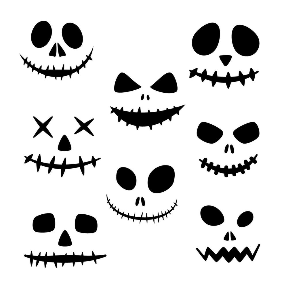 conjunto de de miedo y gracioso caras de Víspera de Todos los Santos calabazas vector