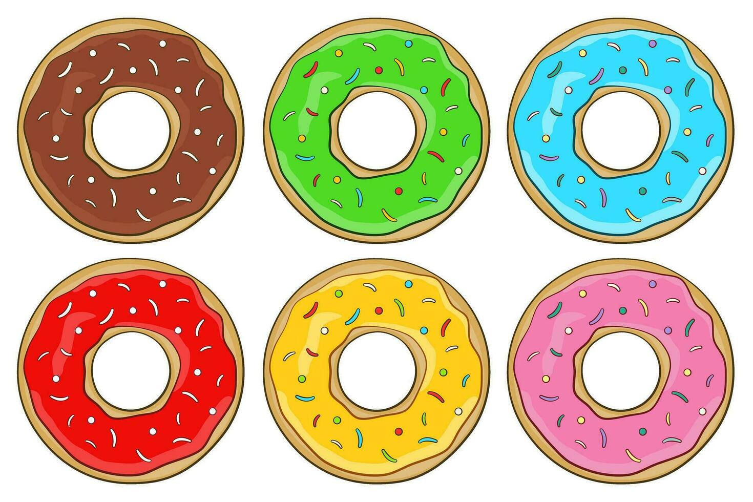 Set of colorful donuts with sprinkles vector