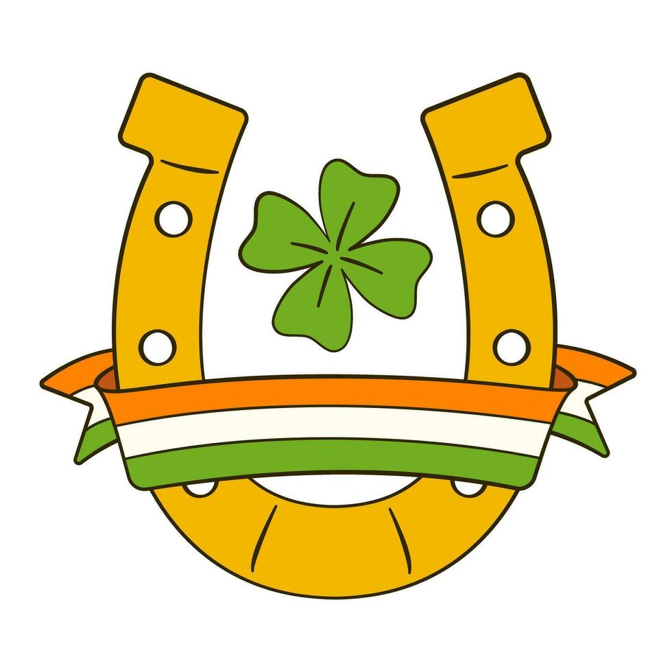 Horseshoe with clover and a ribbon in colors of the Irish flag. St. Patrick's Day vector
