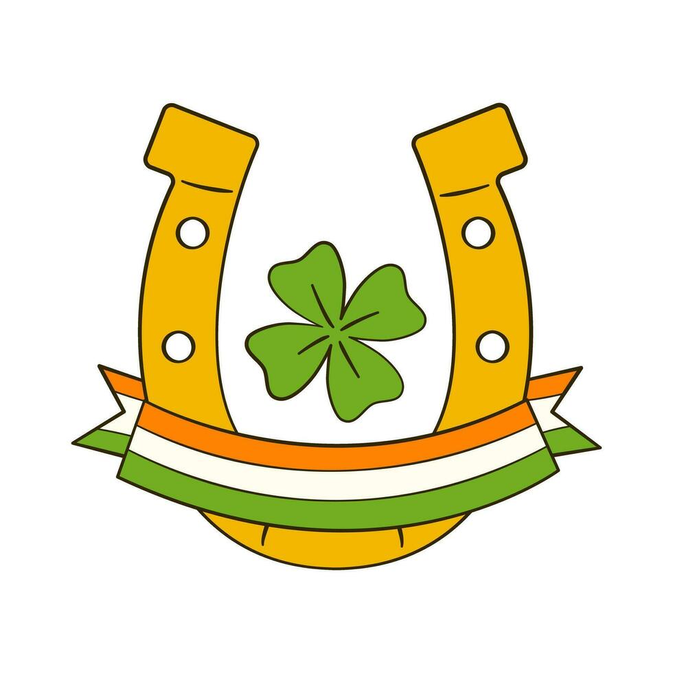 Horseshoe with clover and a ribbon in colors of the Irish flag. St. Patrick's Day vector