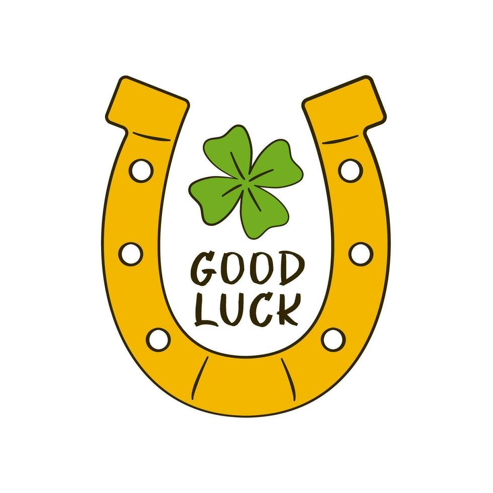 Good Luck lettering with horseshoe and clover. St. Patrick's Day vector