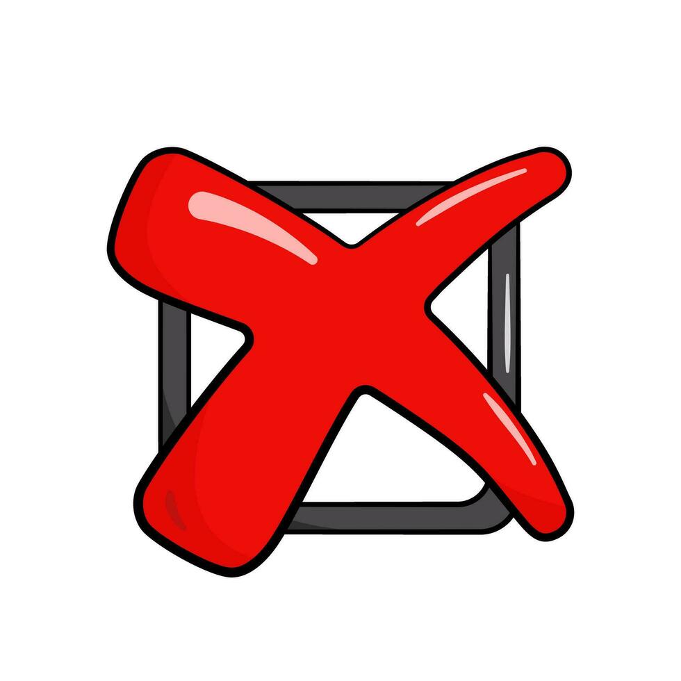 Red cross mark in black square vector