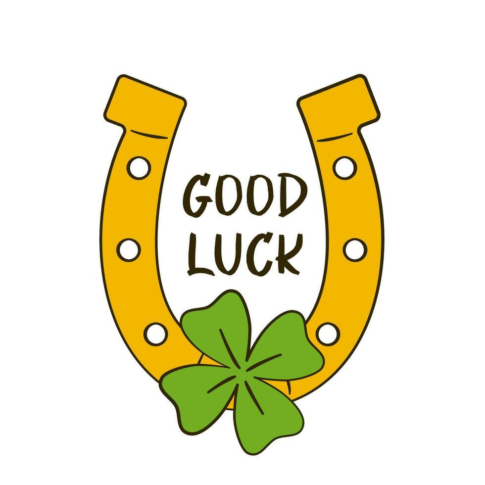 Good Luck lettering with horseshoe and clover. St. Patrick's Day vector