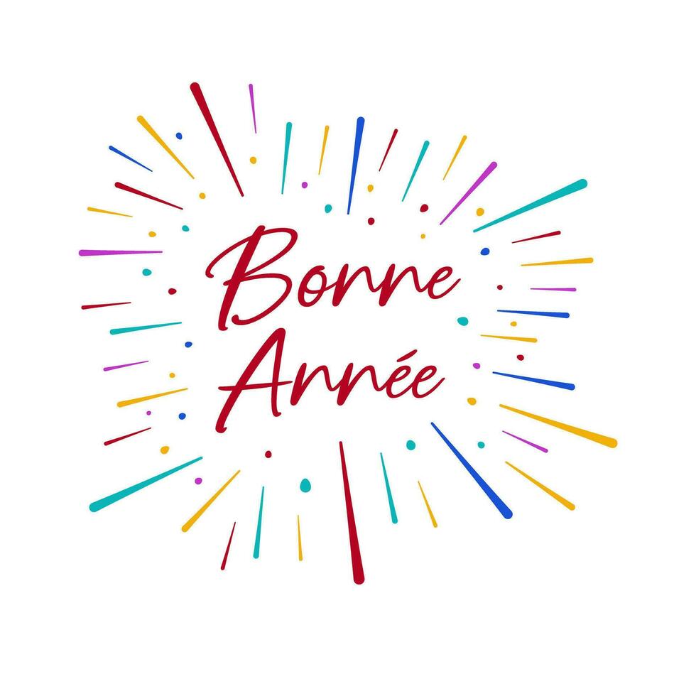 Happy New Year lettering in French  with colorful fireworks vector