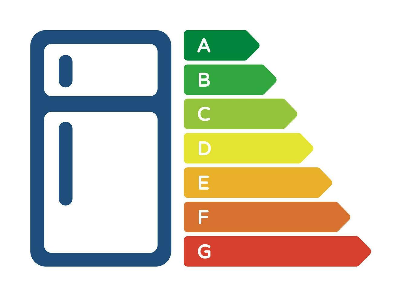 Refrigerator with energy efficiency classes. European Union energy label. Cartoon vector