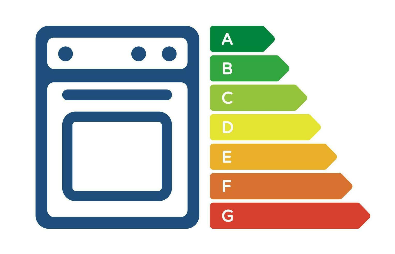 Oven with energy efficiency classes. European Union energy label. Cartoon vector