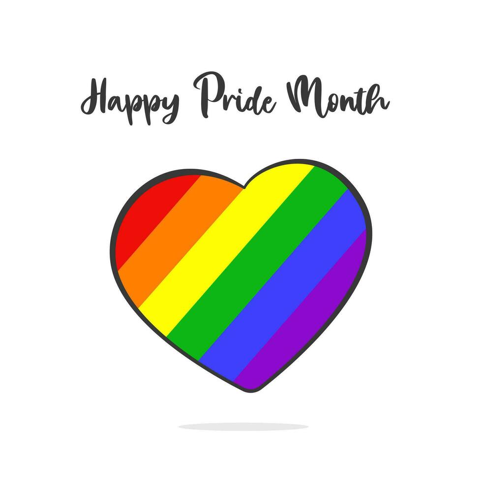 Happy Pride Month lettering with heart in colors of rainbow flag. LGBT. Cartoon vector