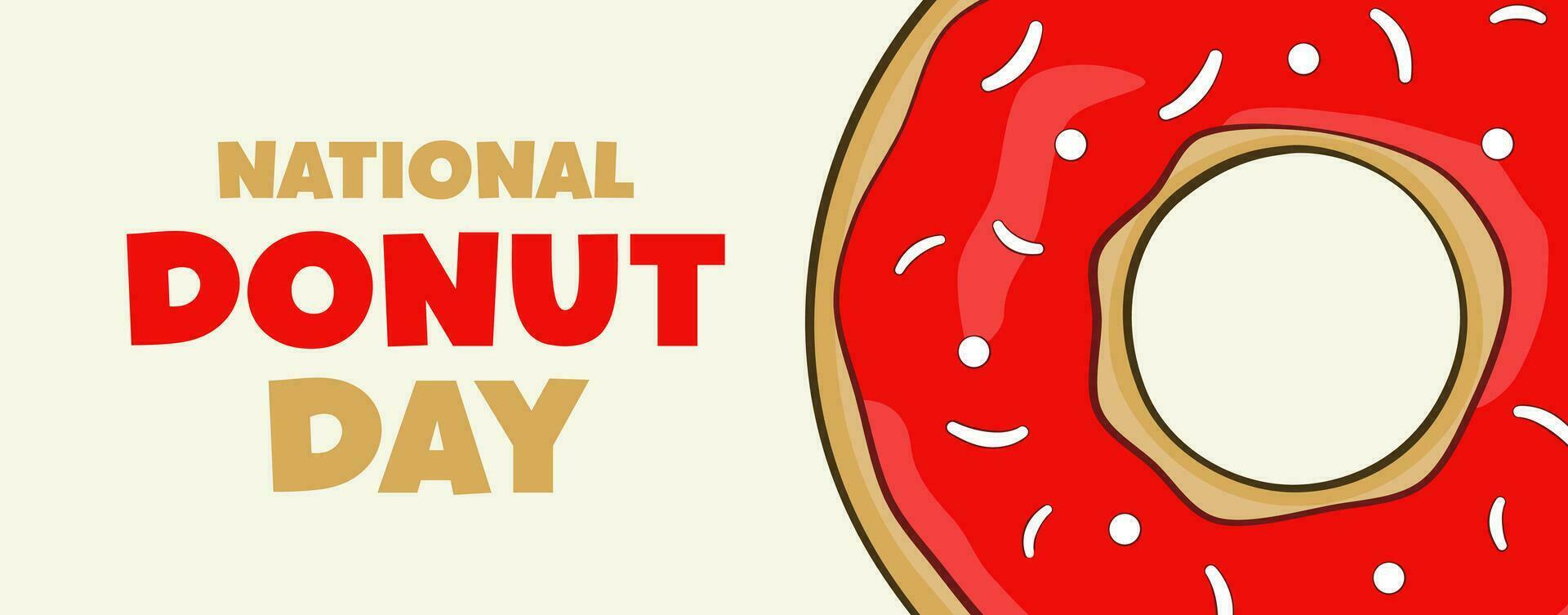 National Donut Day lettering with a strawberry donut. Banner concept vector