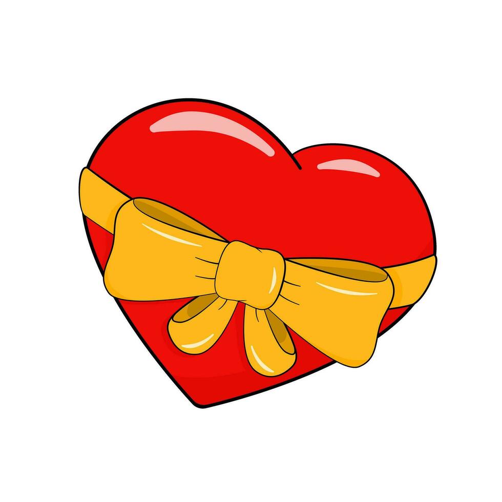 Heart with ribbon and bow. Cartoon vector