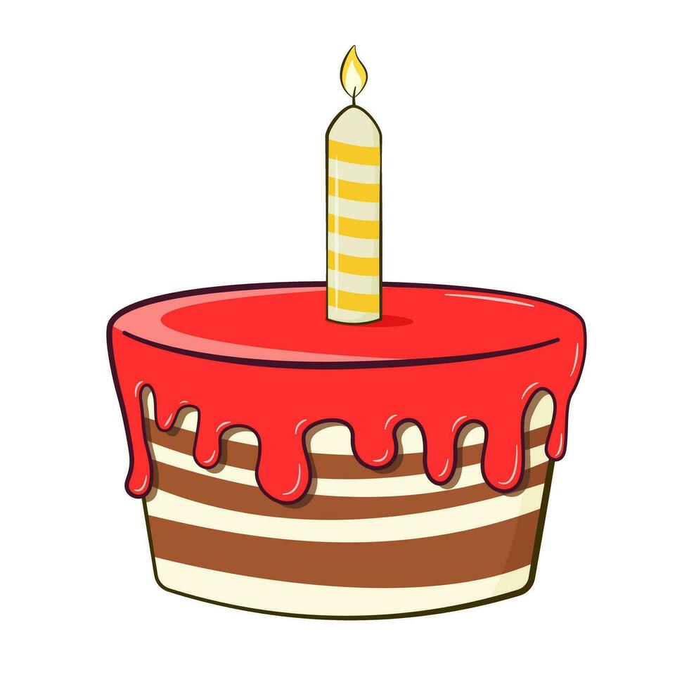 Strawberry birthday cake with candle vector