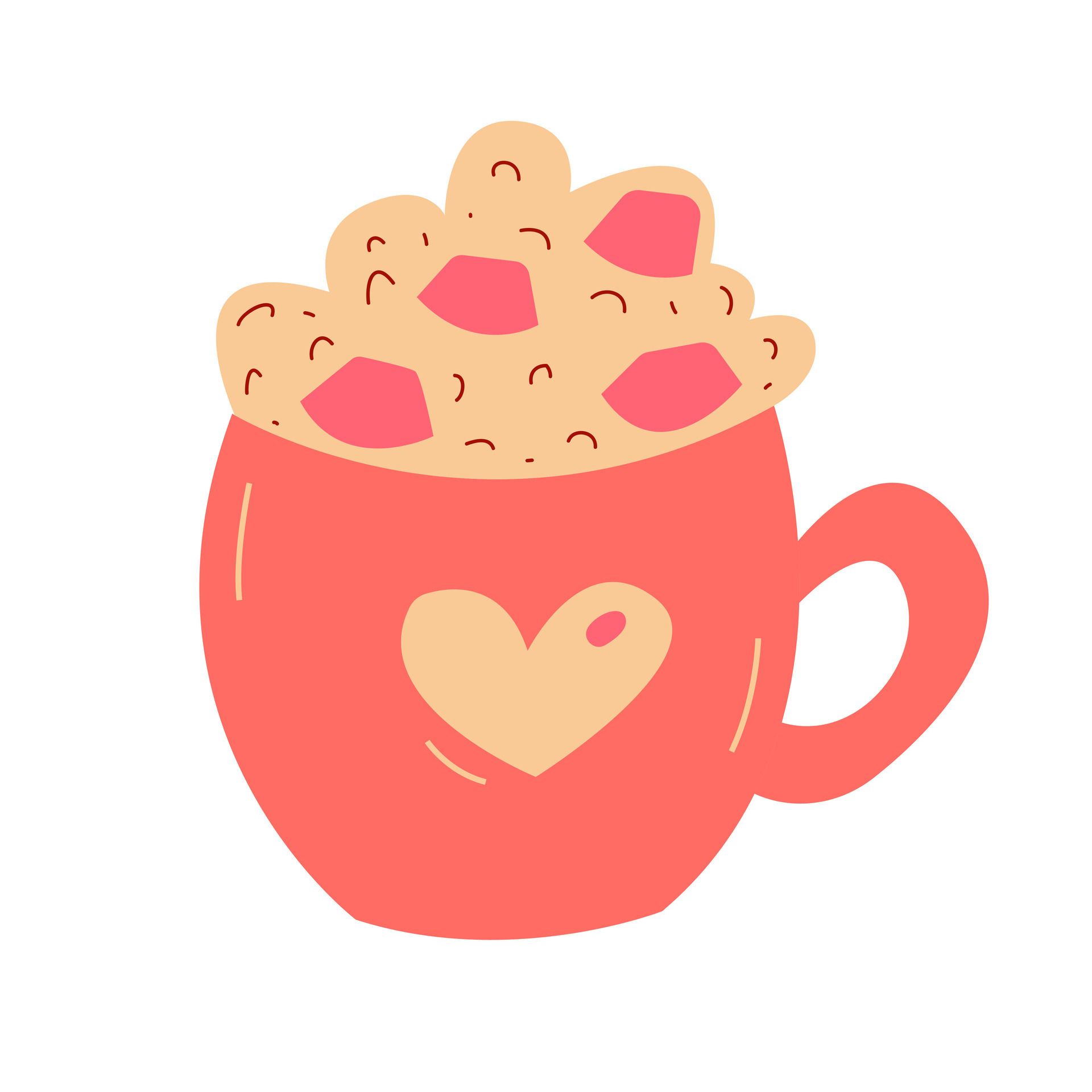 Hot chocolate cup with marshmallows, pink cup with heart 25377766