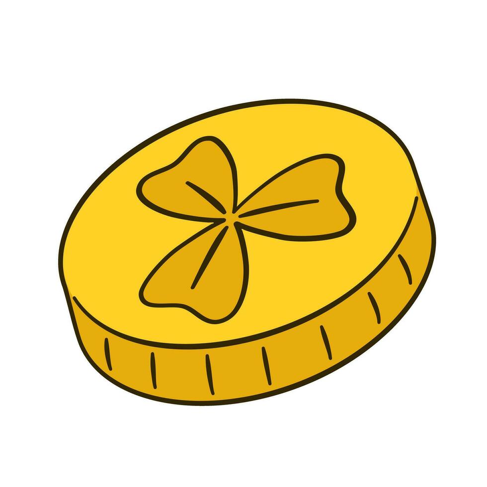 Golden coin with clover. St. Patrick's Day vector