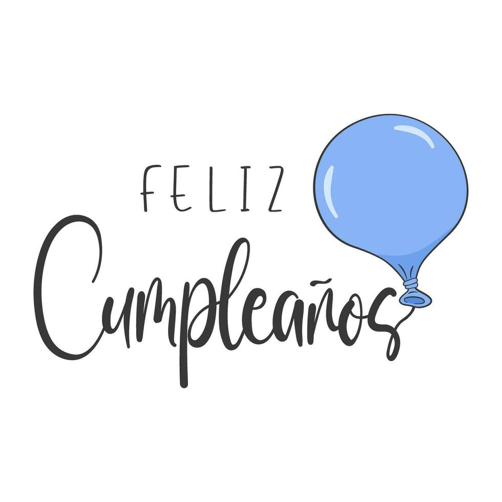 Happy Birthday lettering in Spanish with blue balloon vector